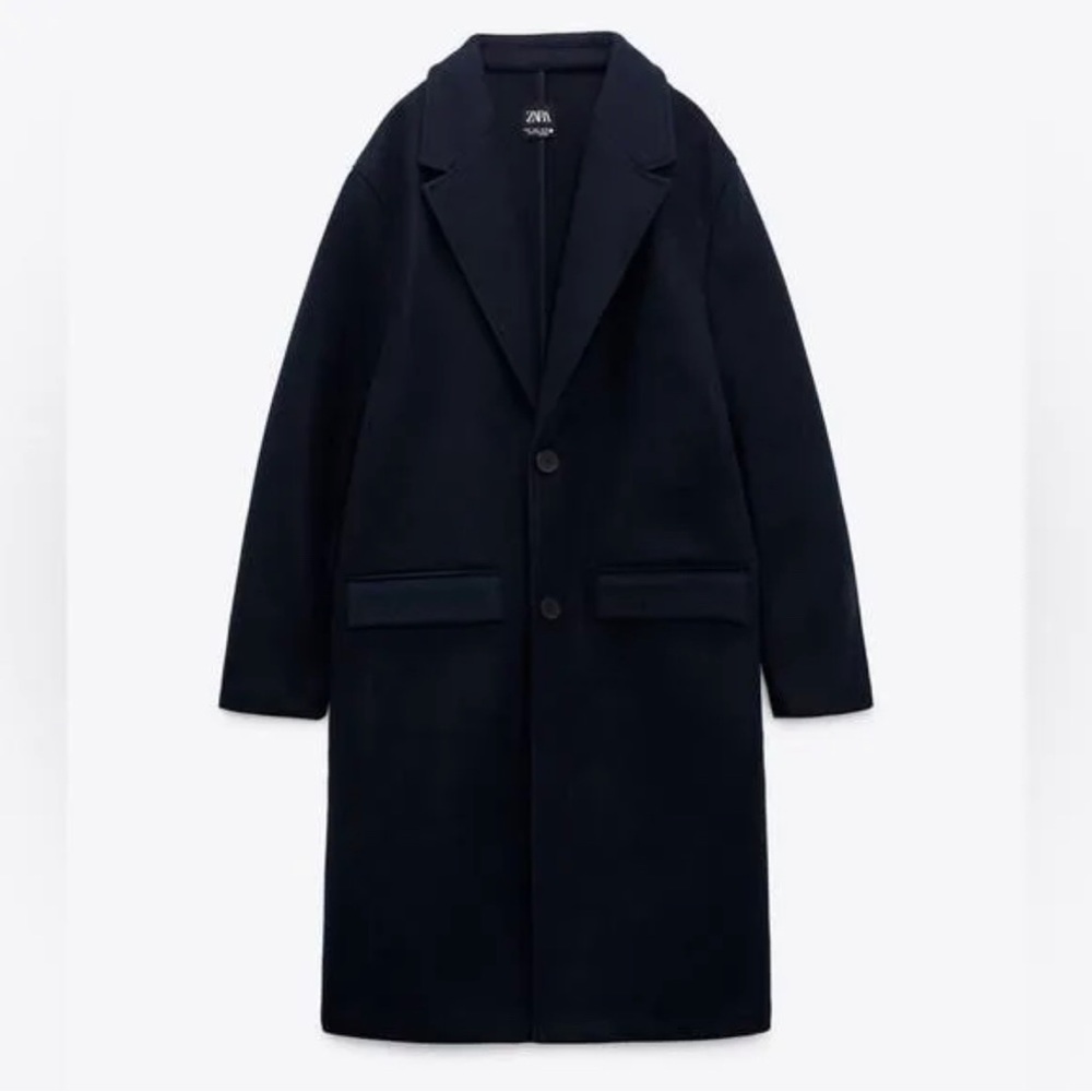 Zara Navy Blue Long Coat (XS)